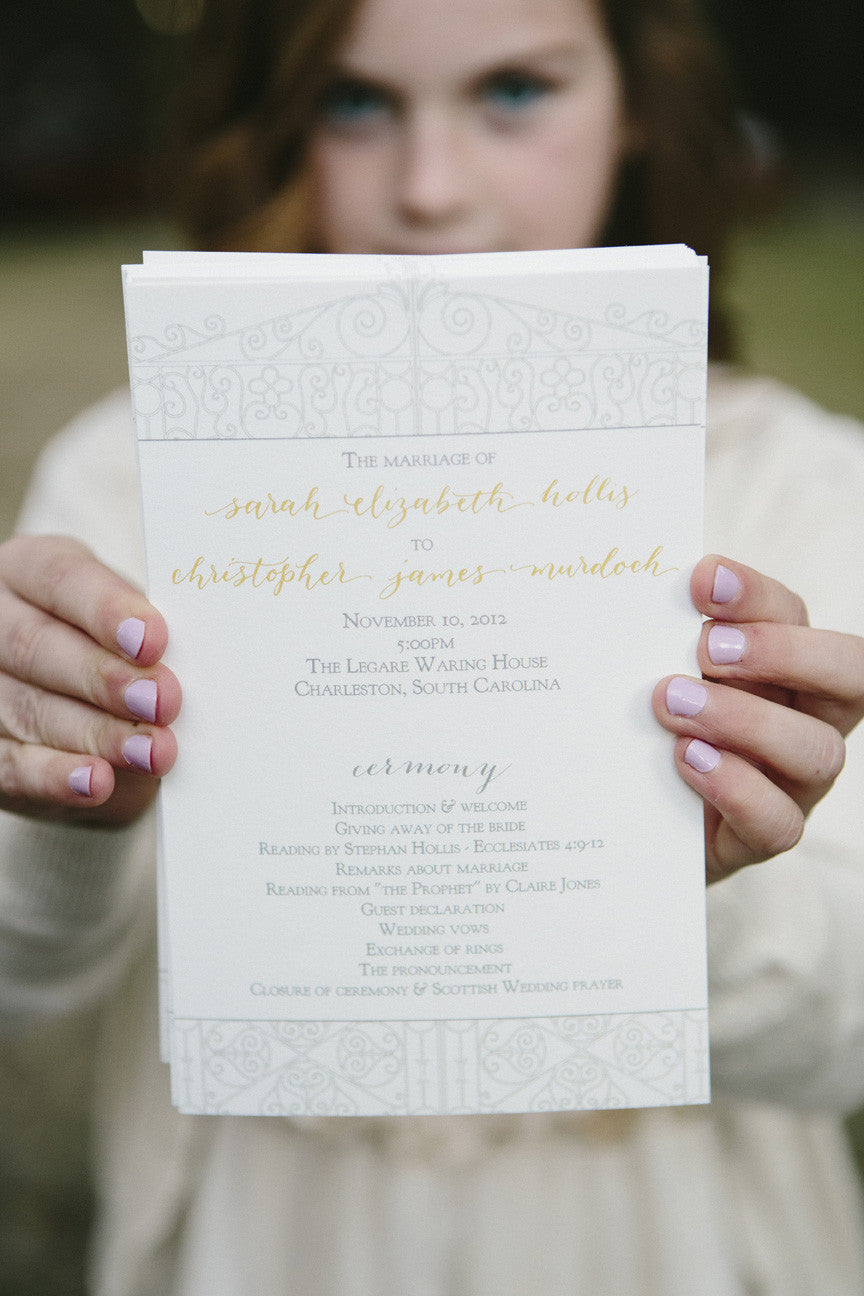 Half sheet wedding program - picture by Paige Winn Photography