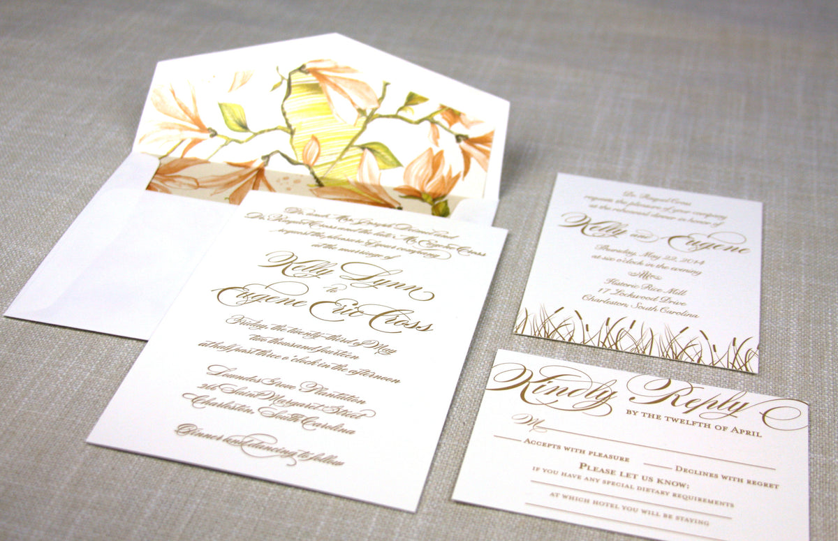 Golden Classic Letterpress Wedding Invitation