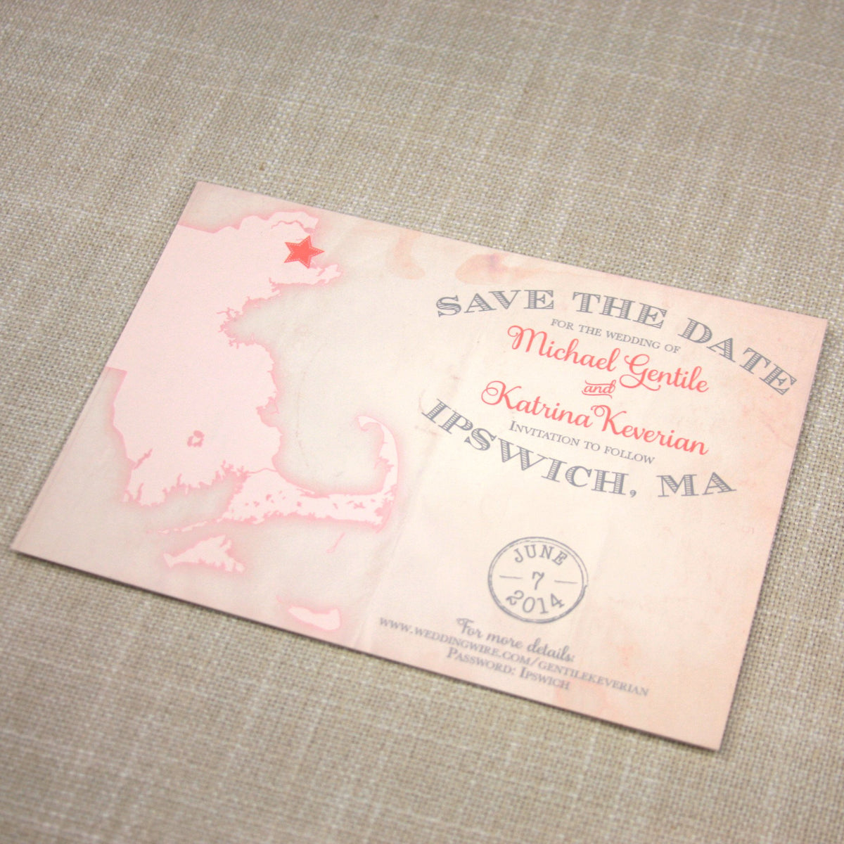 Massachusetts Map Save the Date by Scotti Cline Designs