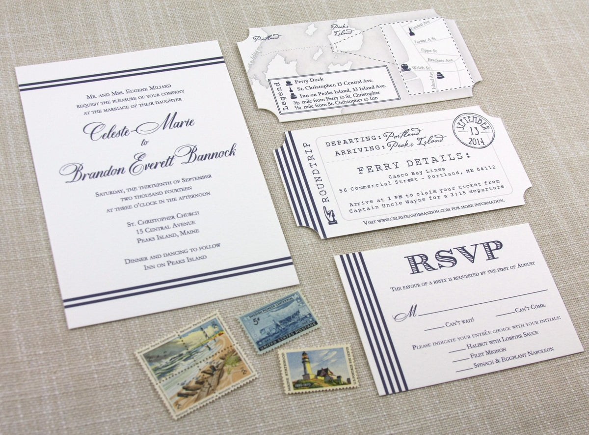 Nautical Stripe Maine Wedding Invitation by Scotti Cline Designs