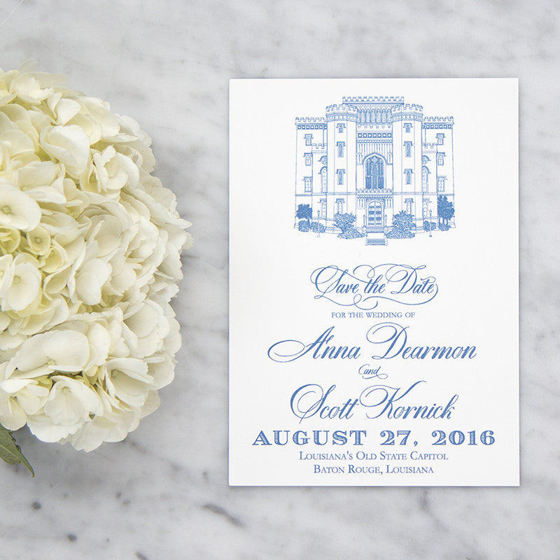 Louisiana's Old State Capital Sketch Save the Date by Scotti Cline Designs