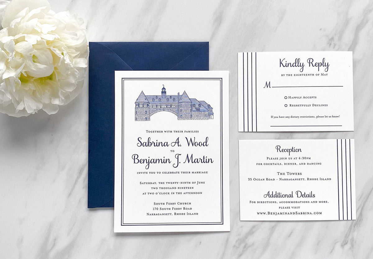 The Towers Wedding Invitation by Scotti Cline Designs