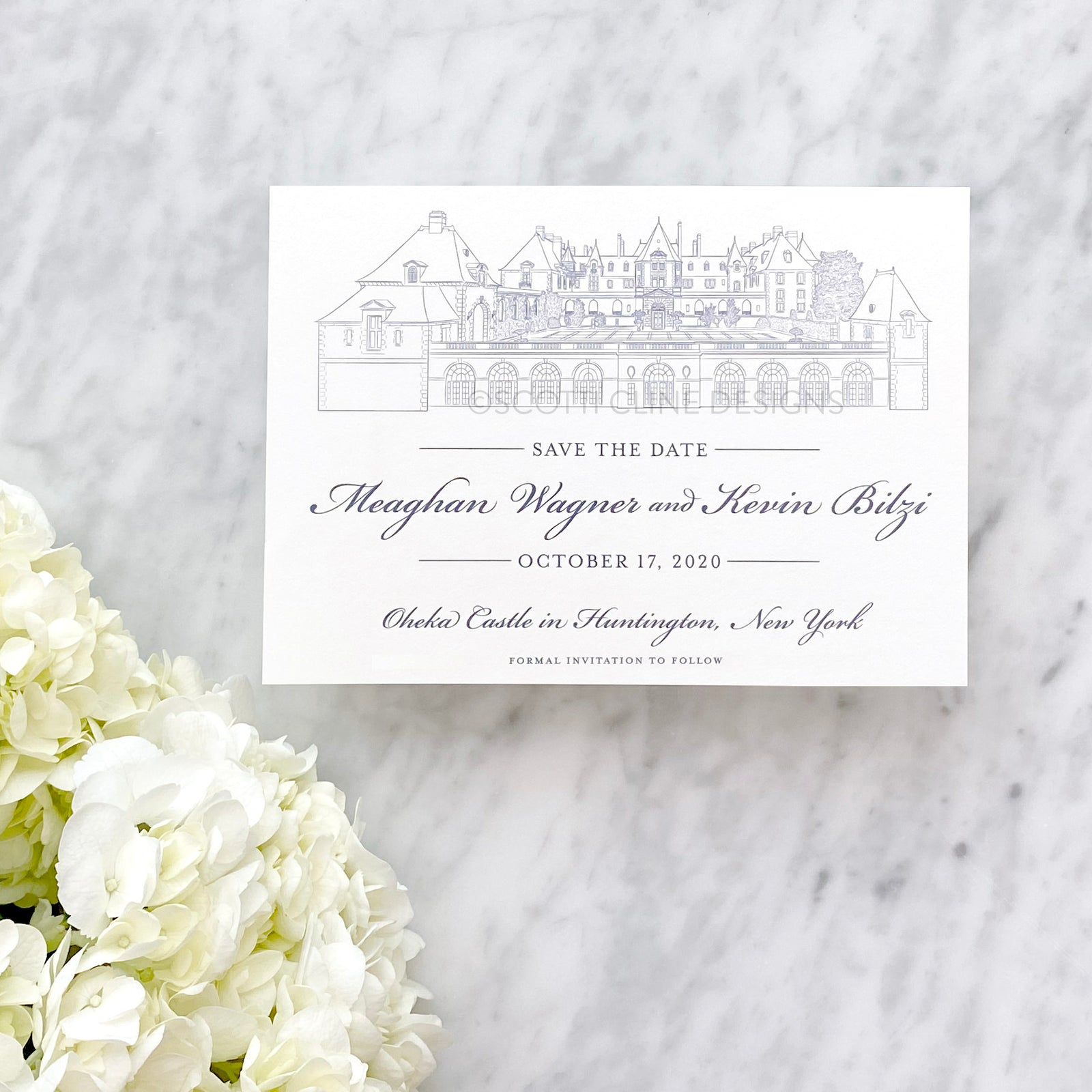 Oheka Castle Venue Sketch Save the Date by Scotti Cline Designs - Oheka Castle - a wedding venue in Huntingon, New York