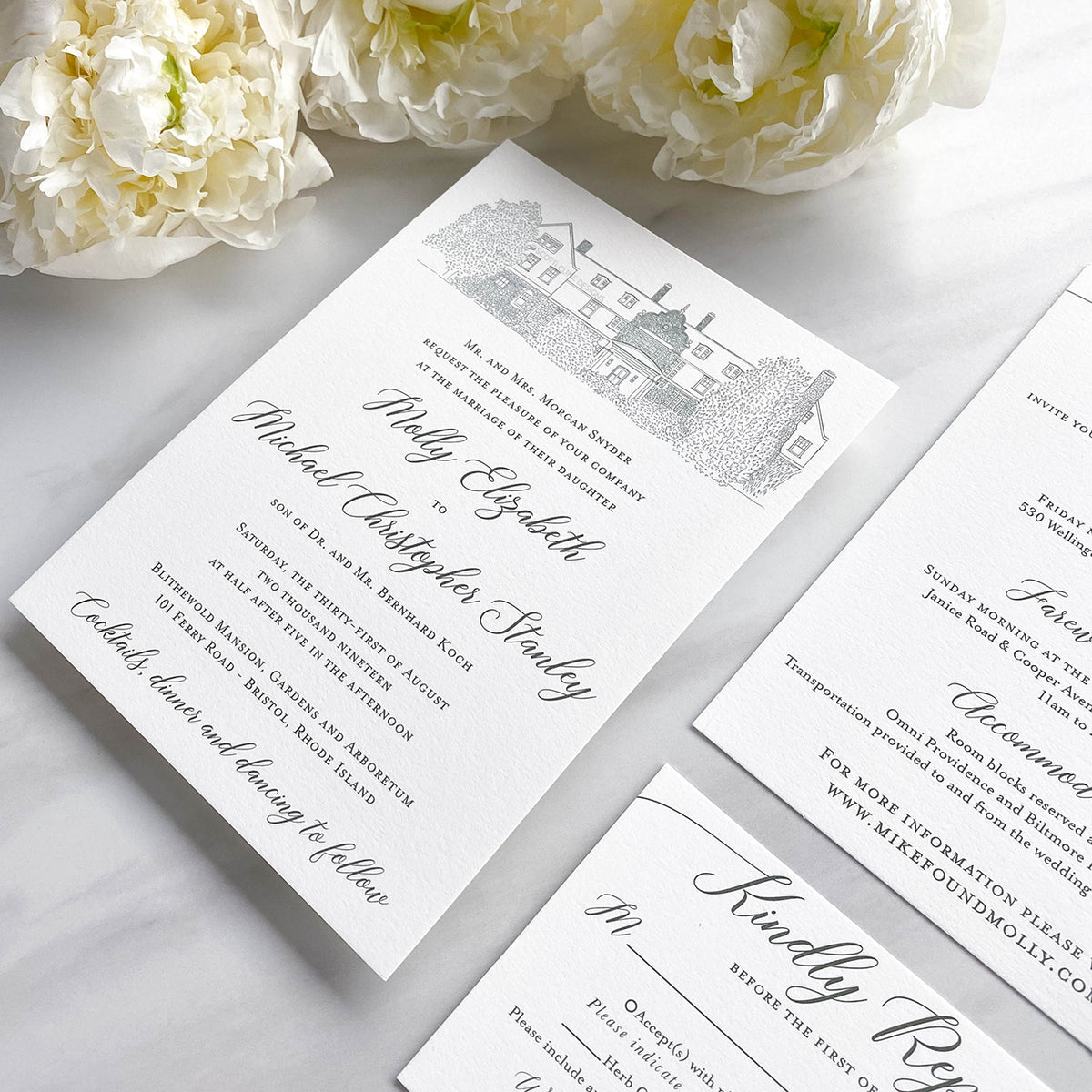 Blithewold Mansion Wedding Invitation by Scotti Cline Designs