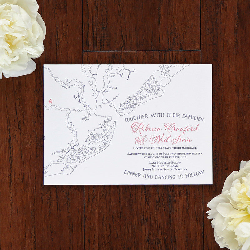 Charleston Outline Map Wedding Invitation by Scotti Cline Designs