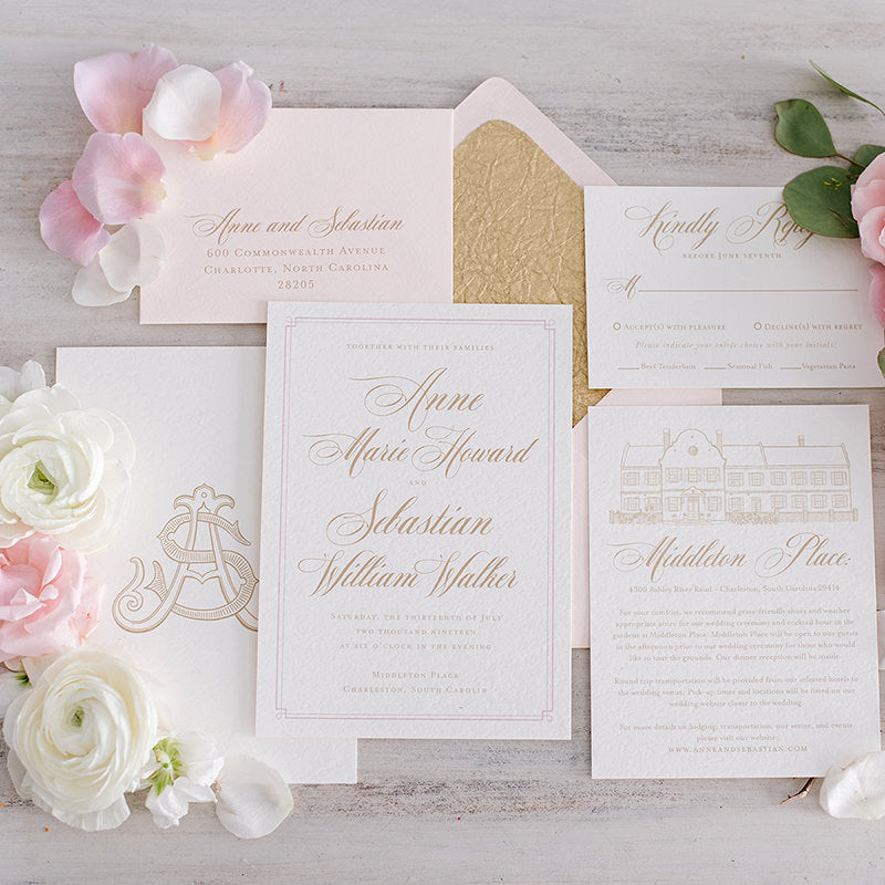 Classic Blush and Gold Wedding Invitation by Scotti Cline Designs | Photo by Hayley Foster Photography