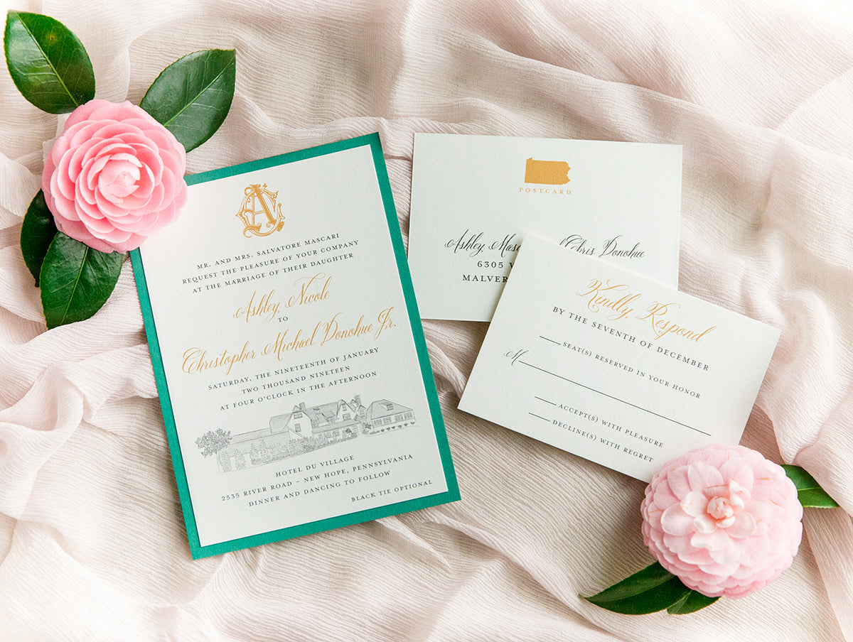 Hotel Du Village Wedding Invitation by Scotti Cline Designs