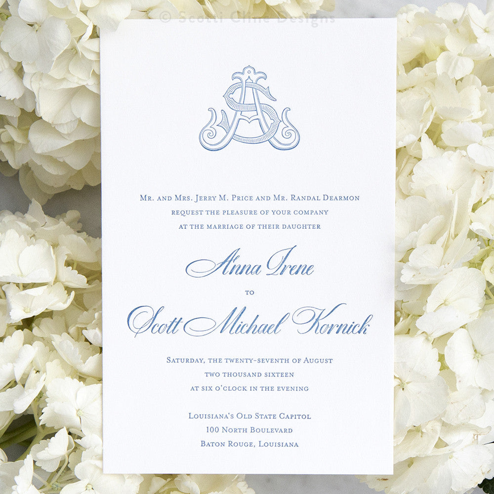 Monogram Letterpress Wedding Invitation by Scotti Cline Designs