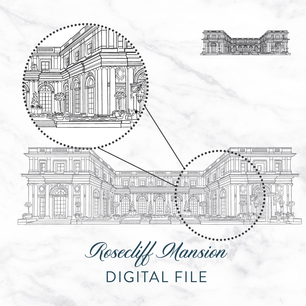 Rosecliff Mansion Sketch Digital File
