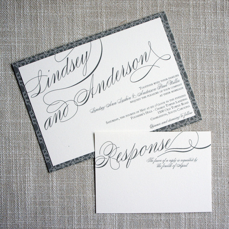 Angled Script Wedding Invitation with response card