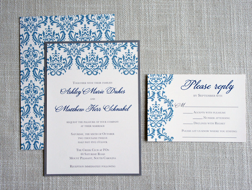 Blue and Gray Damask Invitation