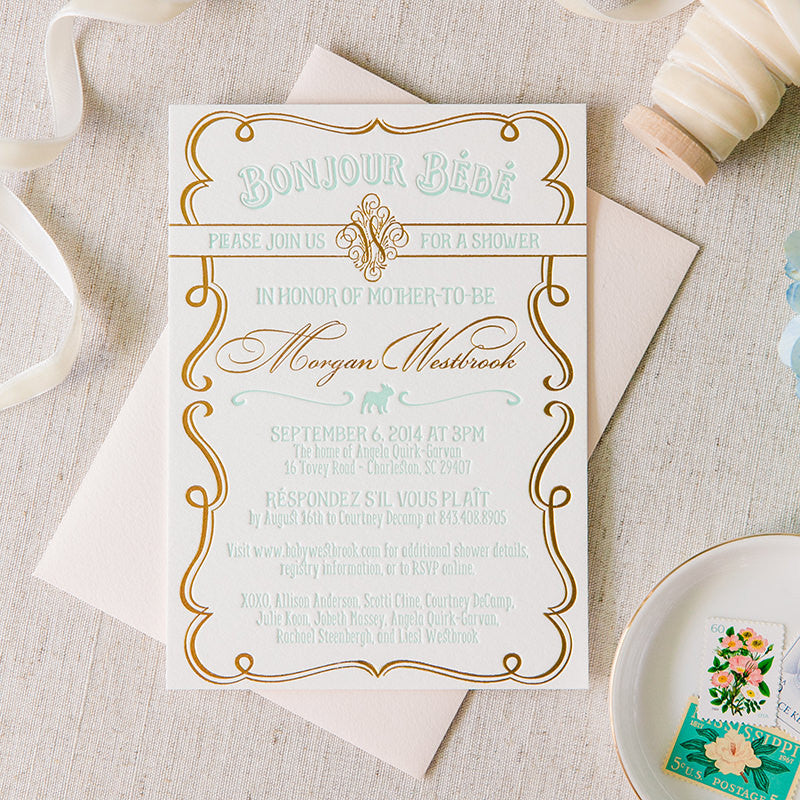 Bonjour Bebe Baby Shower Invitation by Scotti Cline Designs. Photo by the amazing Dana Cubbage Photography.