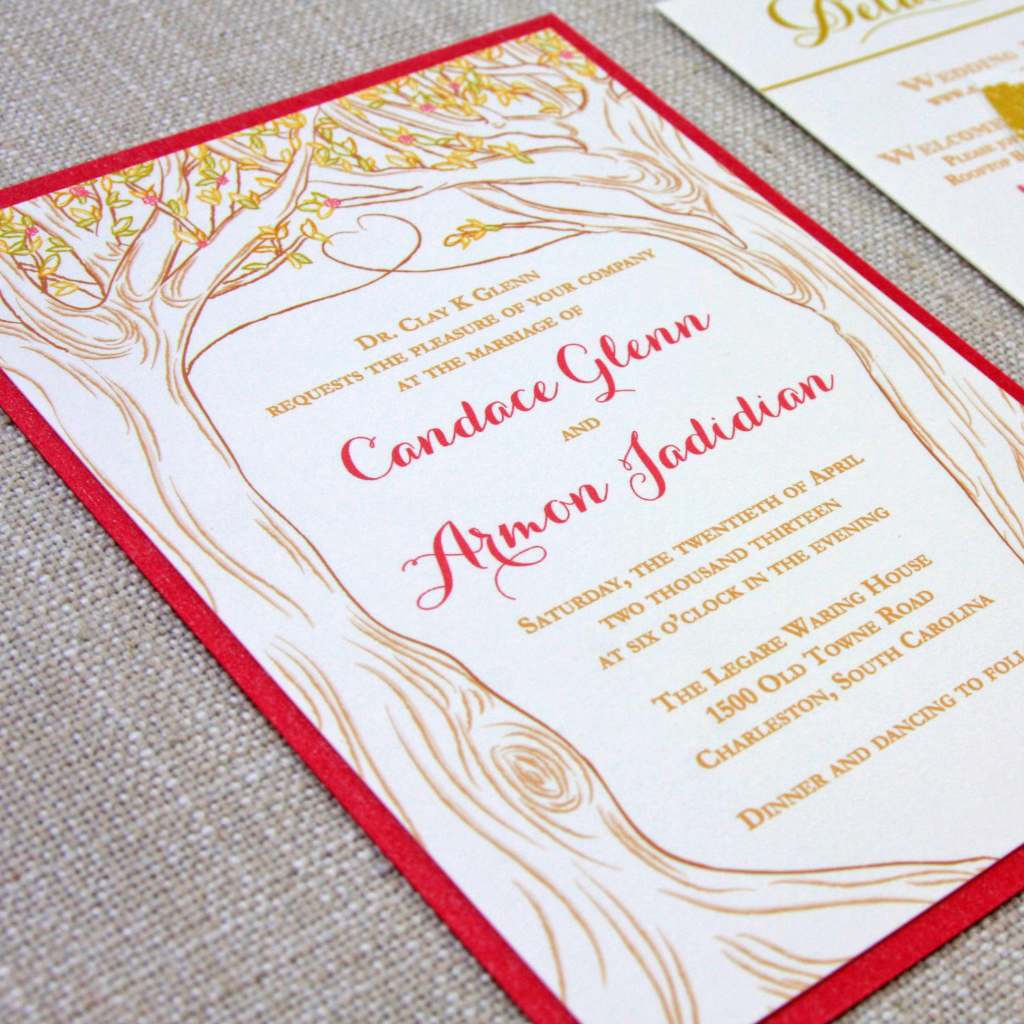 Invitation Tree Design Oak Tree Sketch Wedding Invitation - Scotti Cline Designs