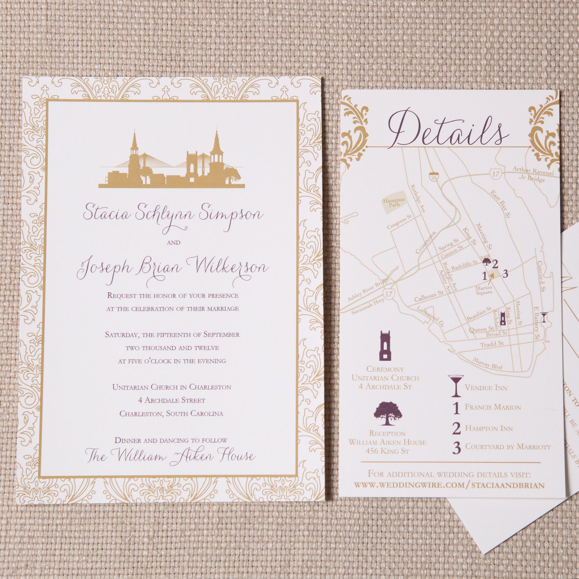 Charleston Skyline Wedding Invitation. Picture by Jennifer Bearden Photography.