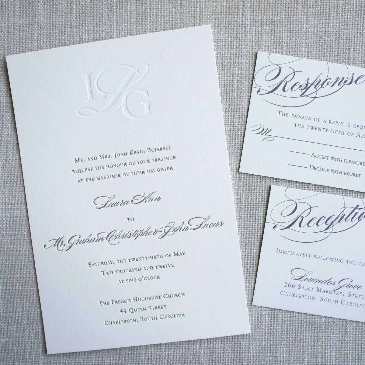 Classic Monogram Letterpress Wedding Invitation