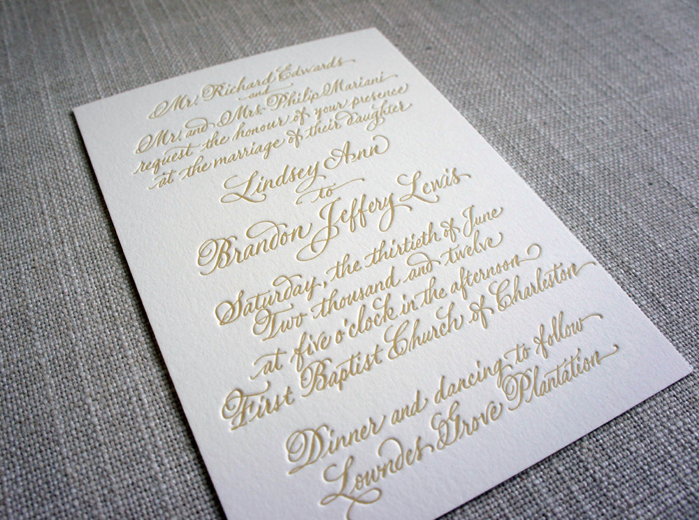 Calligraphy Letterpress Wedding Invitation