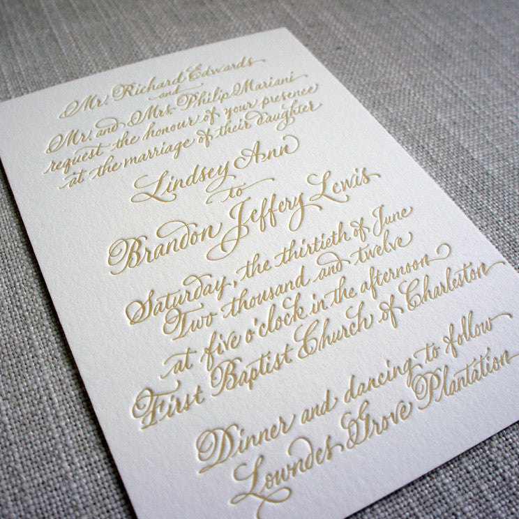 Calligraphy Letterpress Wedding Invitation