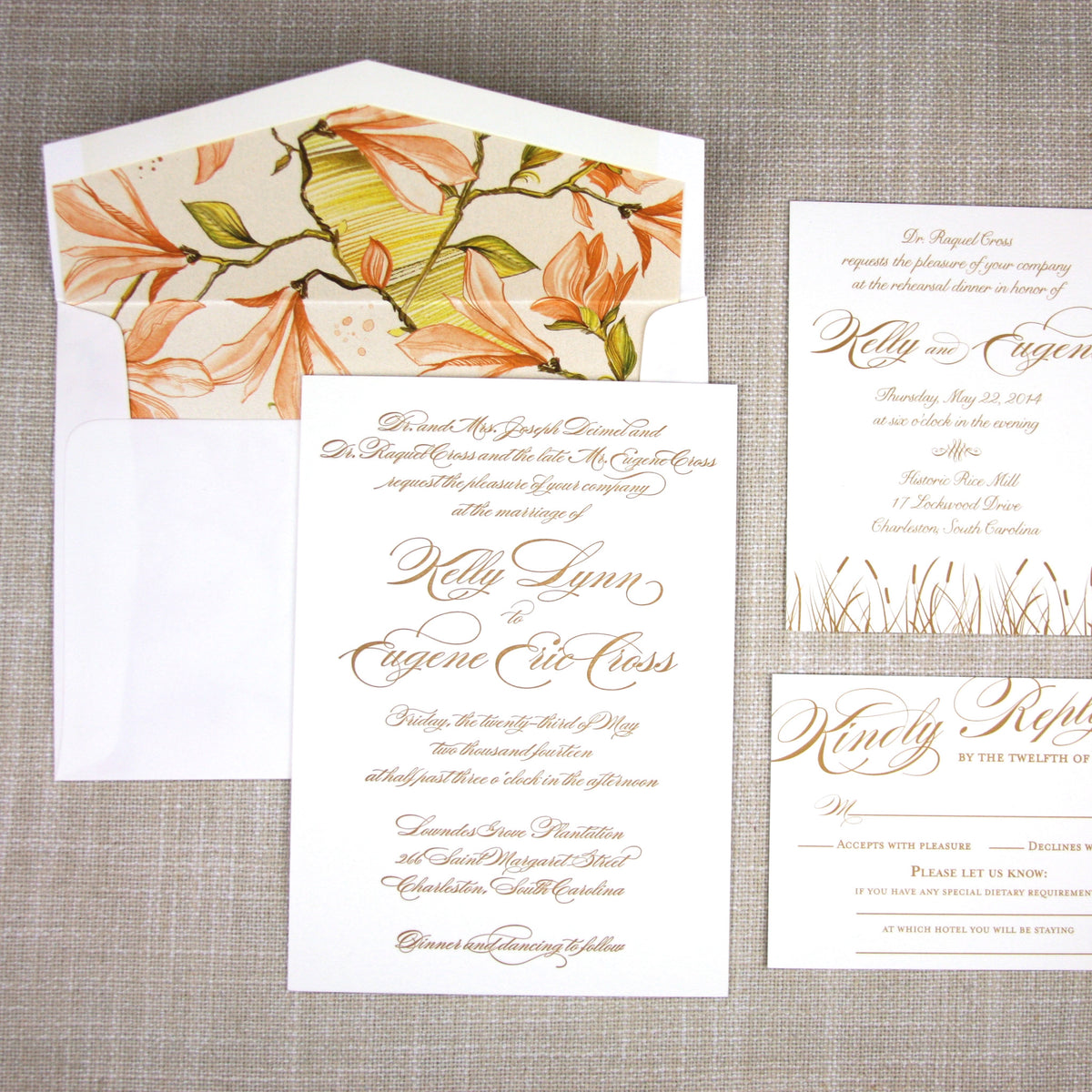 Golden Classic Letterpress Wedding Invitation