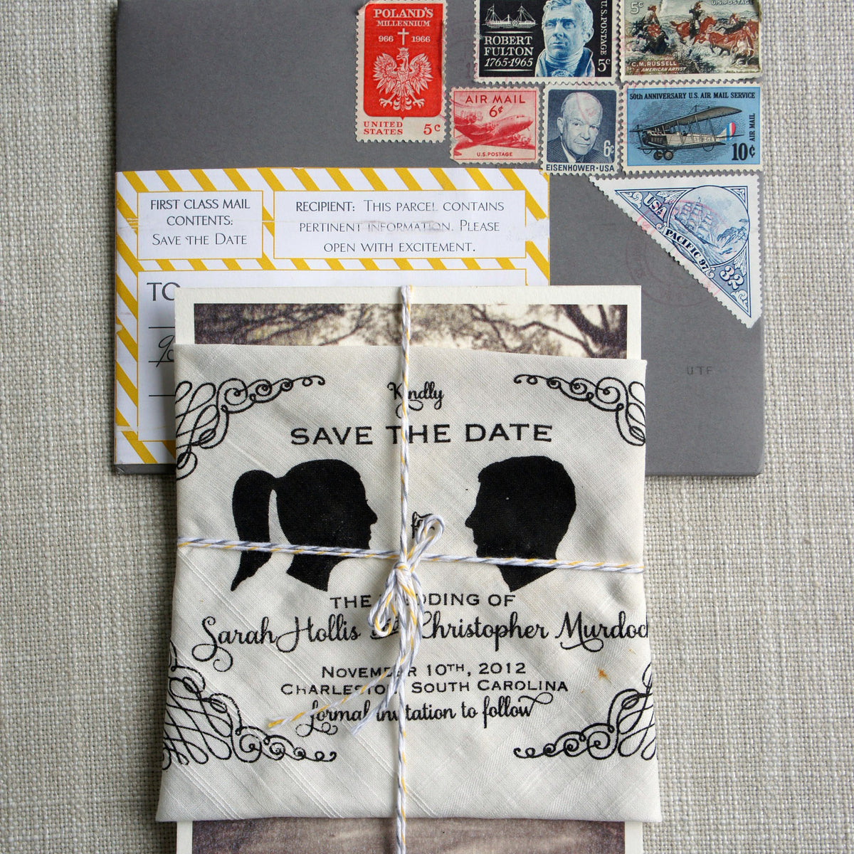 Vintage Handkerchief Save the Date