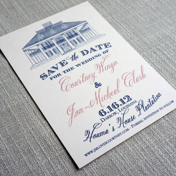 Houmas House Plantation Save the Date in navy and pink