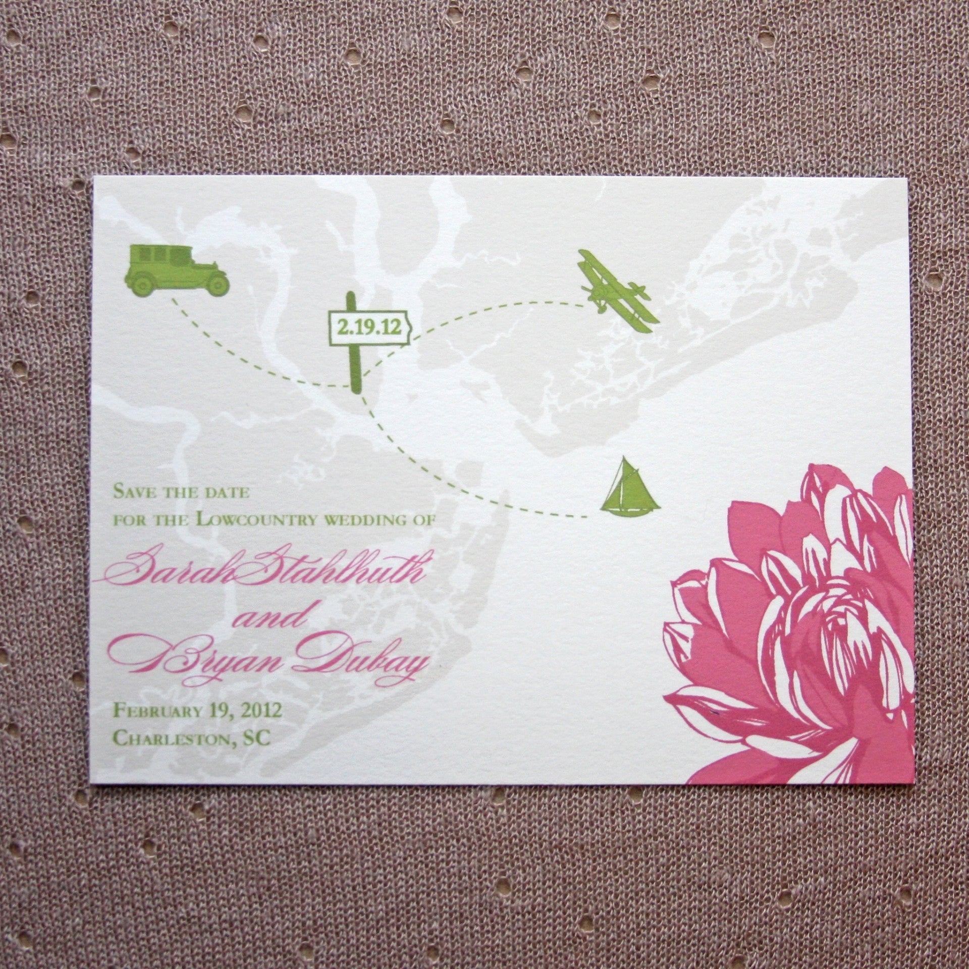 Charleston Map and Flower Save the Date