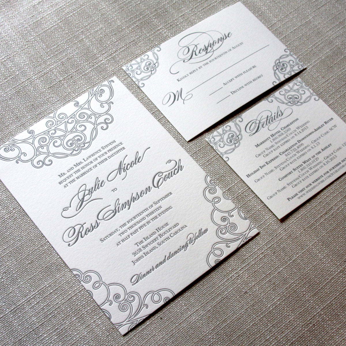 Letterpress Iron Gate Inspired Wedding Invitation