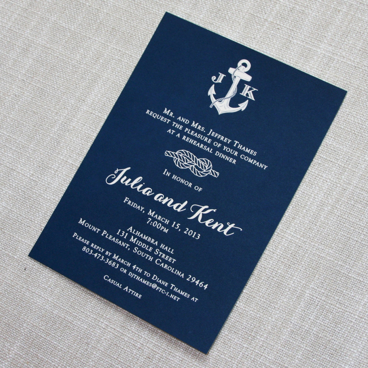 Navy Nautical Rehearsal Dinner Invitation