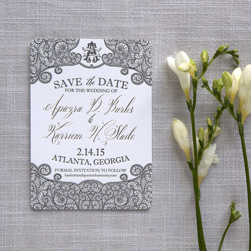 Foil and Letterpress Lace Save the Date