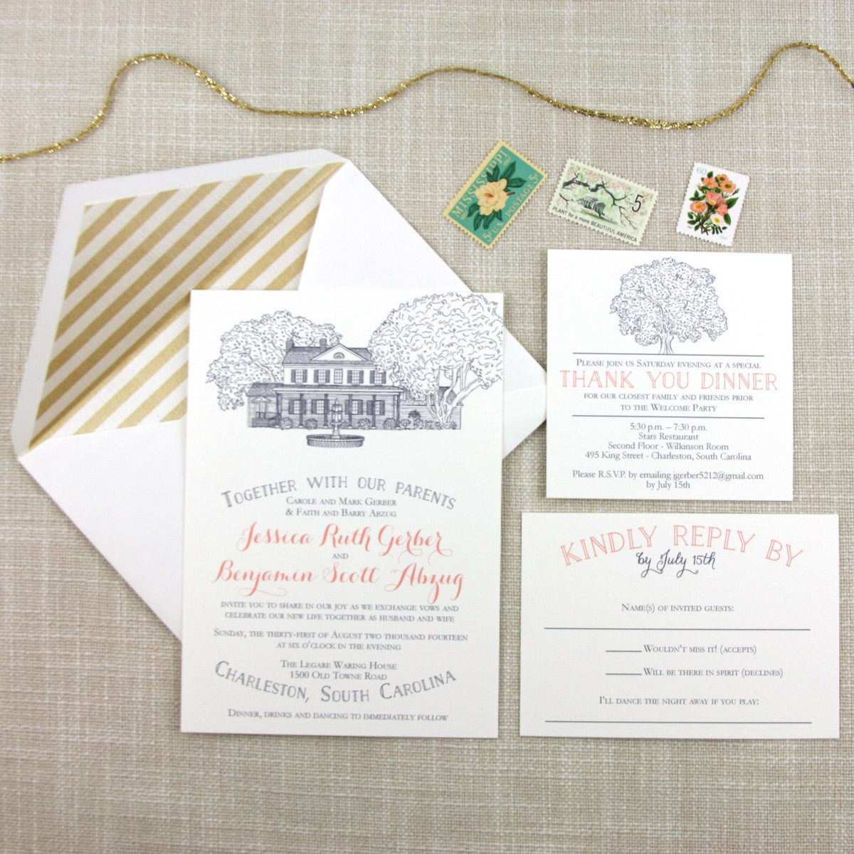 Legare Waring House Wedding Invitation in Charleston, SC by Scotti Cline Designs