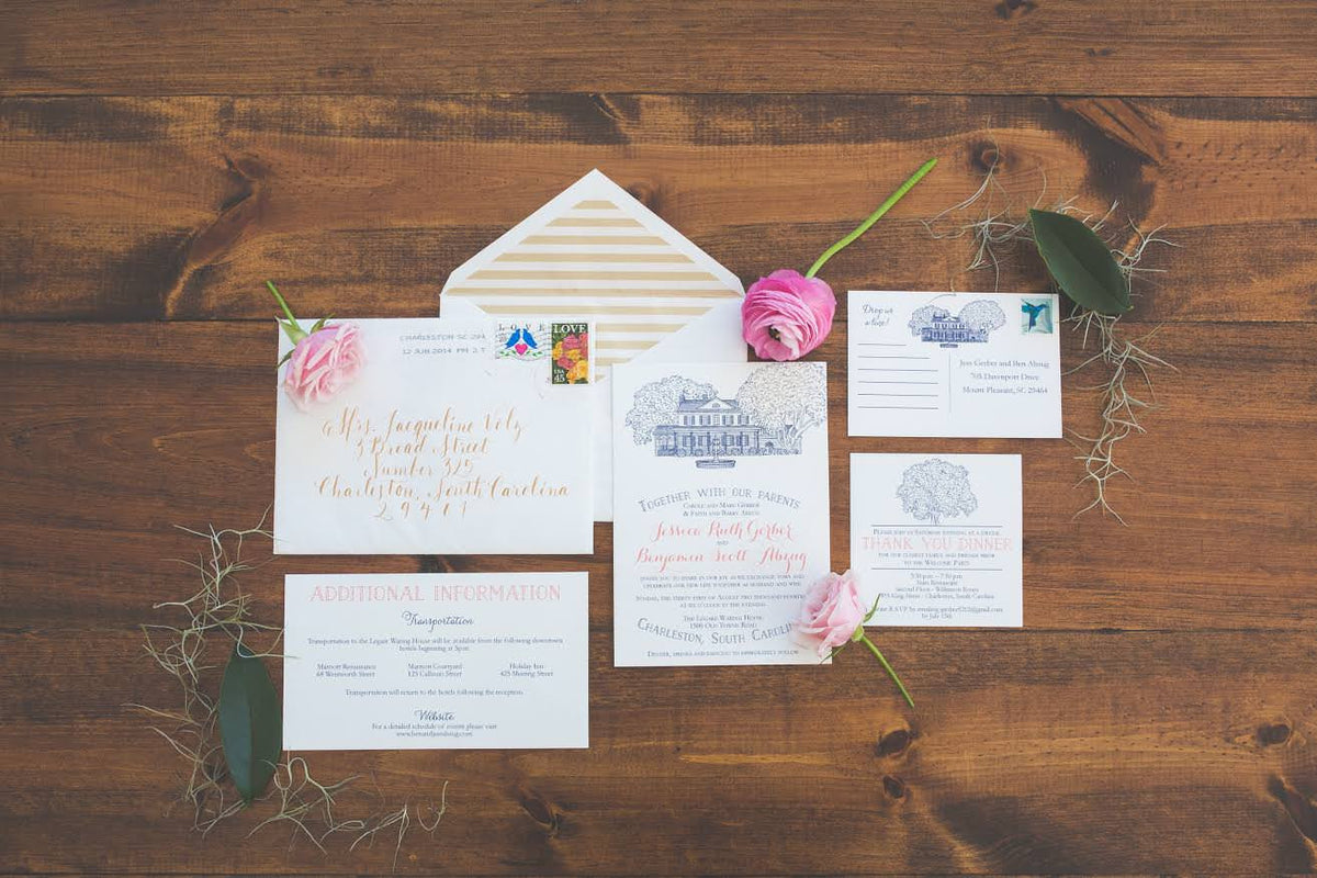 Legare Waring House Wedding Invitation in Charleston, SC by Scotti Cline Designs - Picture by Jenna Marie Photography - Charleston, SC
