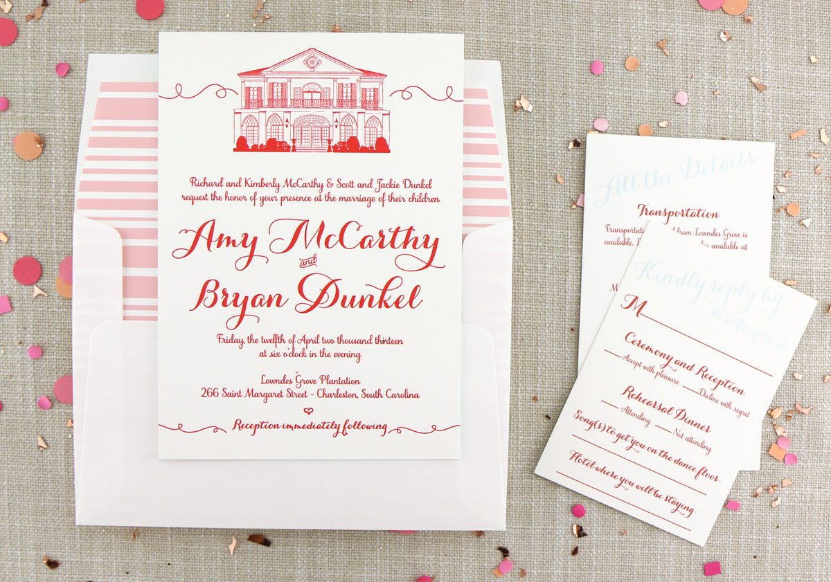 Letterpress Lowndes Grove Wedding Invitation by Scotti Cline Designs