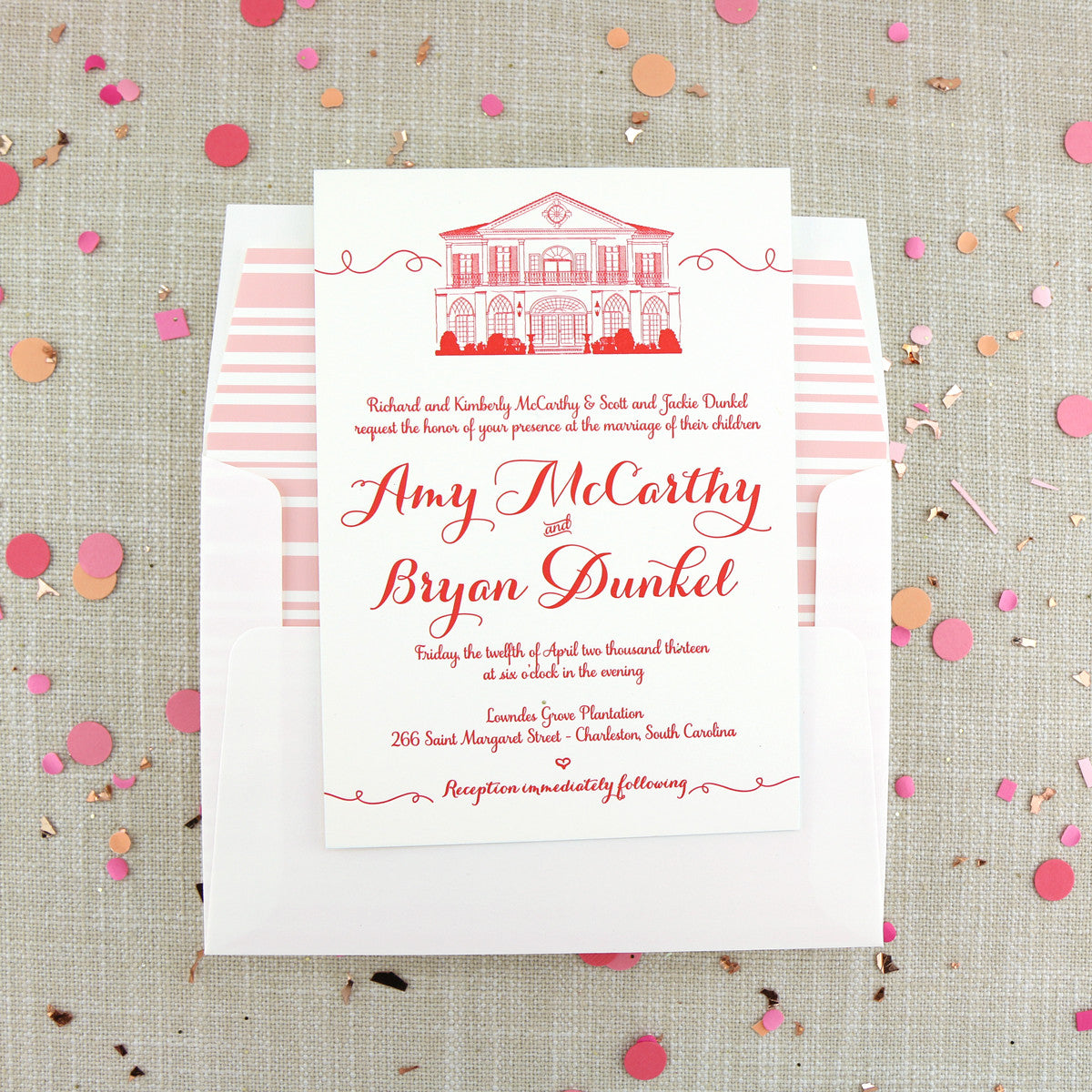 Letterpress Lowndes Grove Wedding Invitation by Scotti Cline Designs