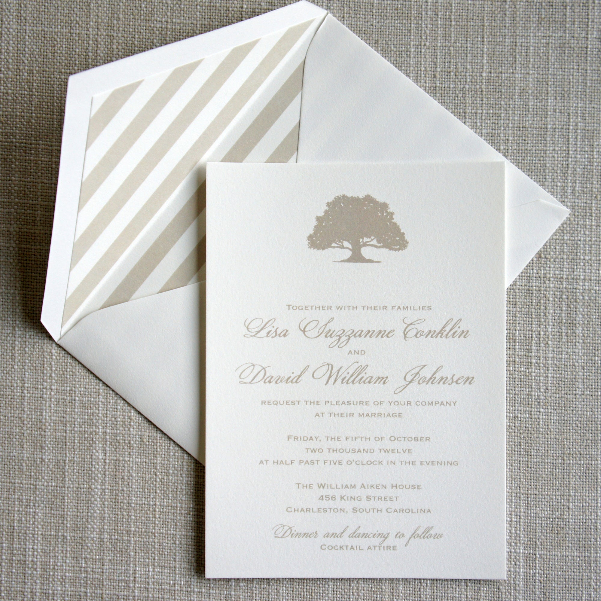 Oak Tree and Peony Wedding Invitation by Scotti Cline Designs