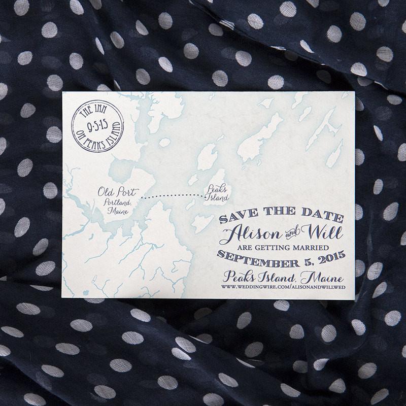 Peaks Island Maine Map Save the Date by Scotti Cline Designs