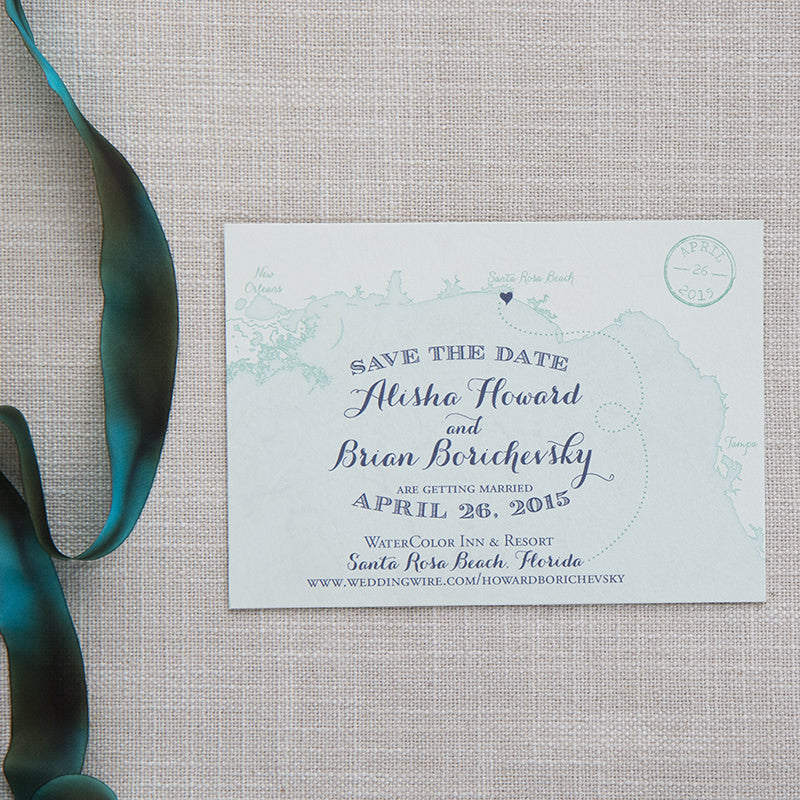 Florida Gulf Coast Map Save the Date by Scotti Cline Designs