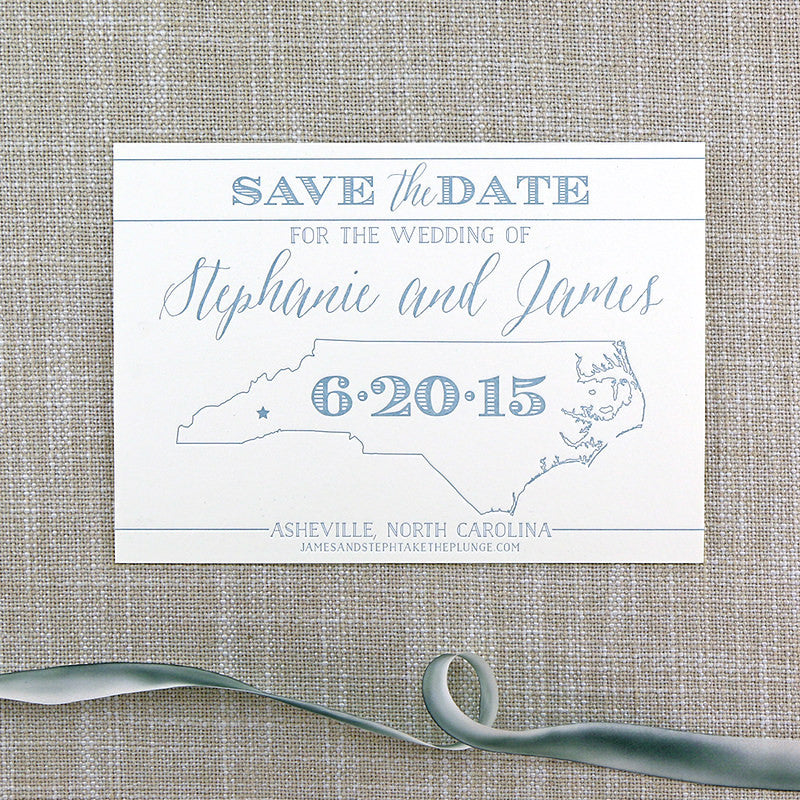 Letterpress North Carolina Save the Date (light blue letterpress) by Scotti Cline Designs