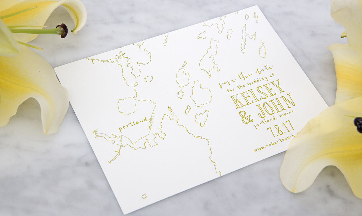 Letterpress Peaks Island Map Save the Date by Scotti Cline Designs