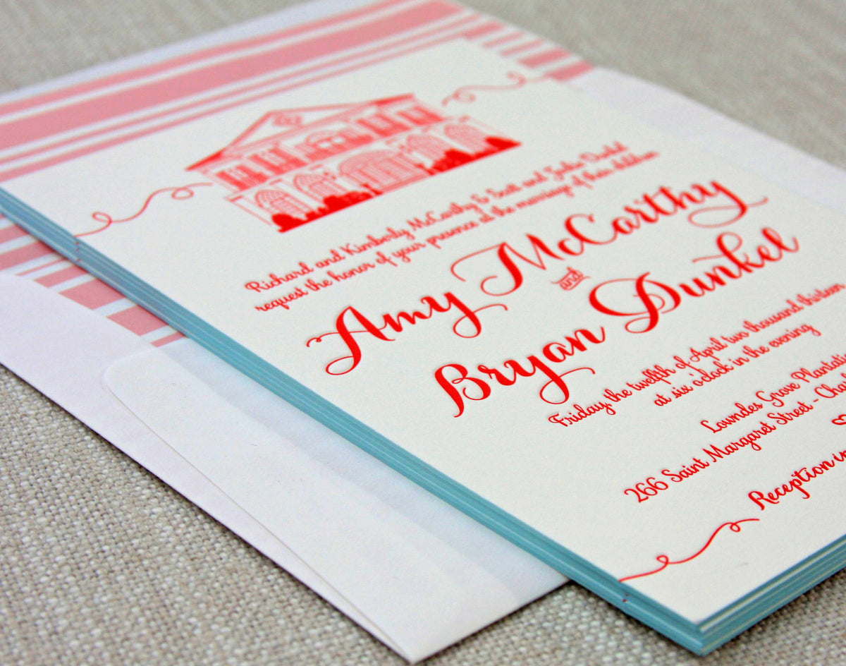 Letterpress Lowndes Grove Wedding Invitation by Scotti Cline Designs