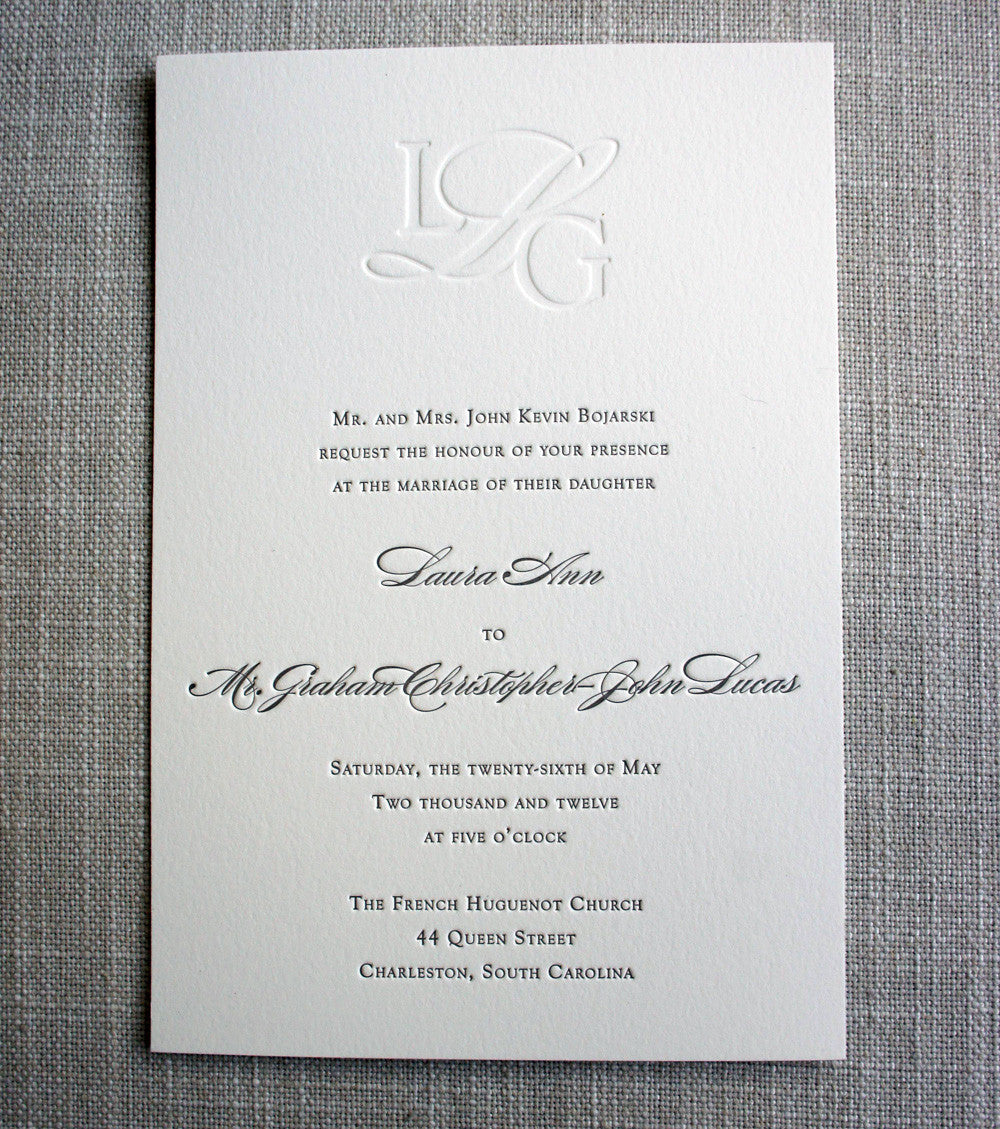 Classic Monogram Letterpress Wedding Invitation - Scotti Cline Designs