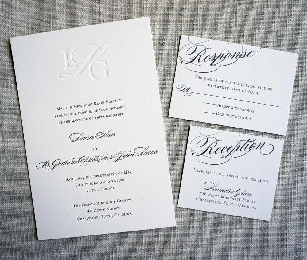 Classic Monogram Letterpress Wedding Invitation
