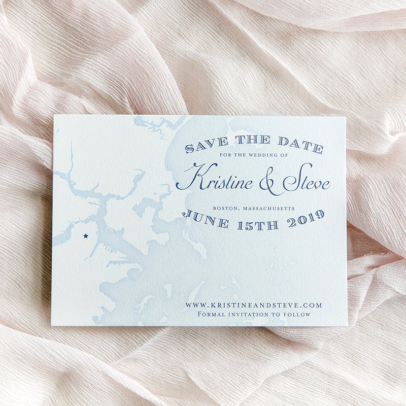 Boston Map Save the Date by Scotti Cline Designs | Photo by Dana Cubbage Weddings