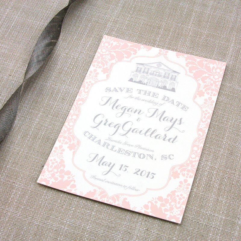 Blush Damask Lowndes Grove Plantation Save the Date by Scotti Cline Designs