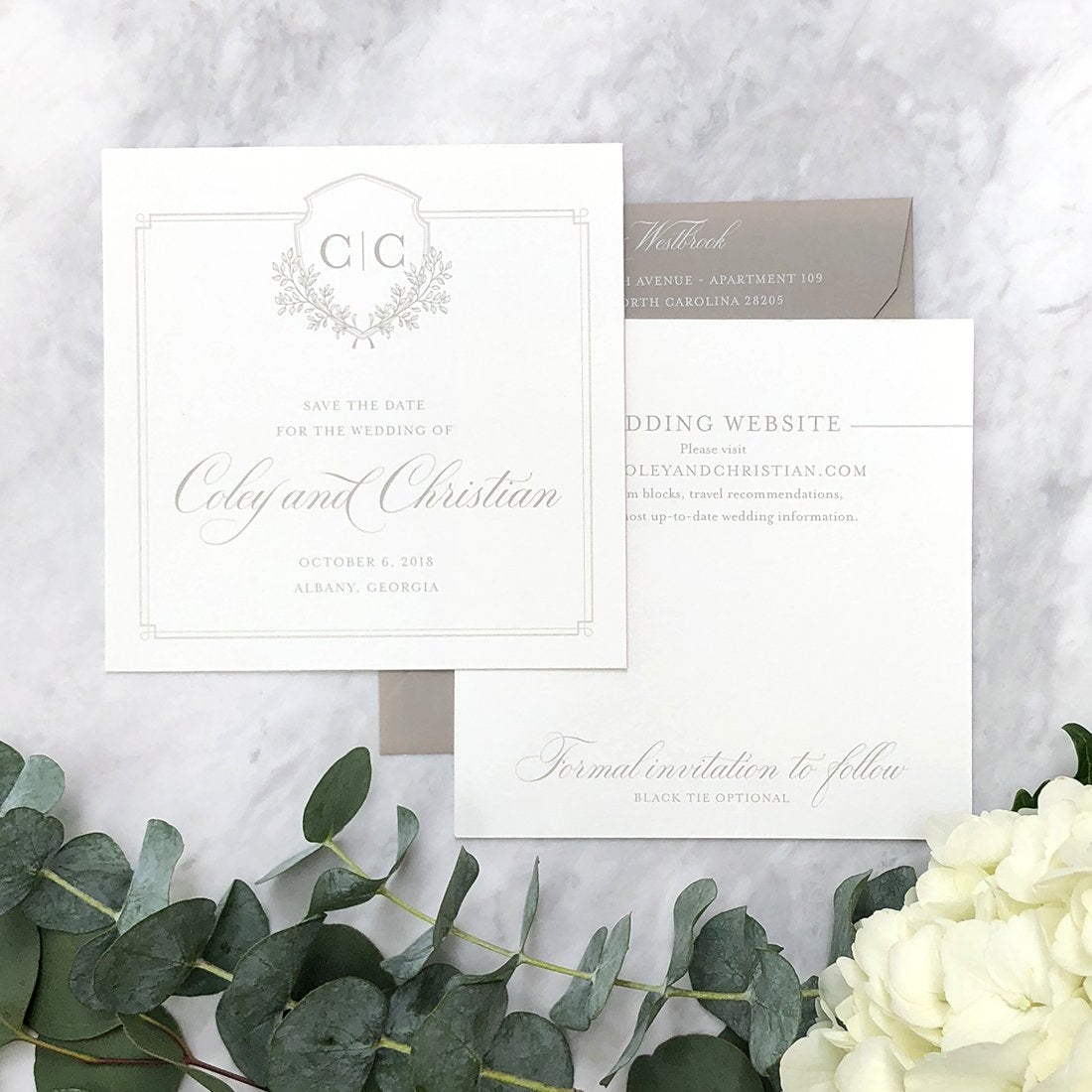 Classic Monogram Square Save the Date by Scotti Cline Designs