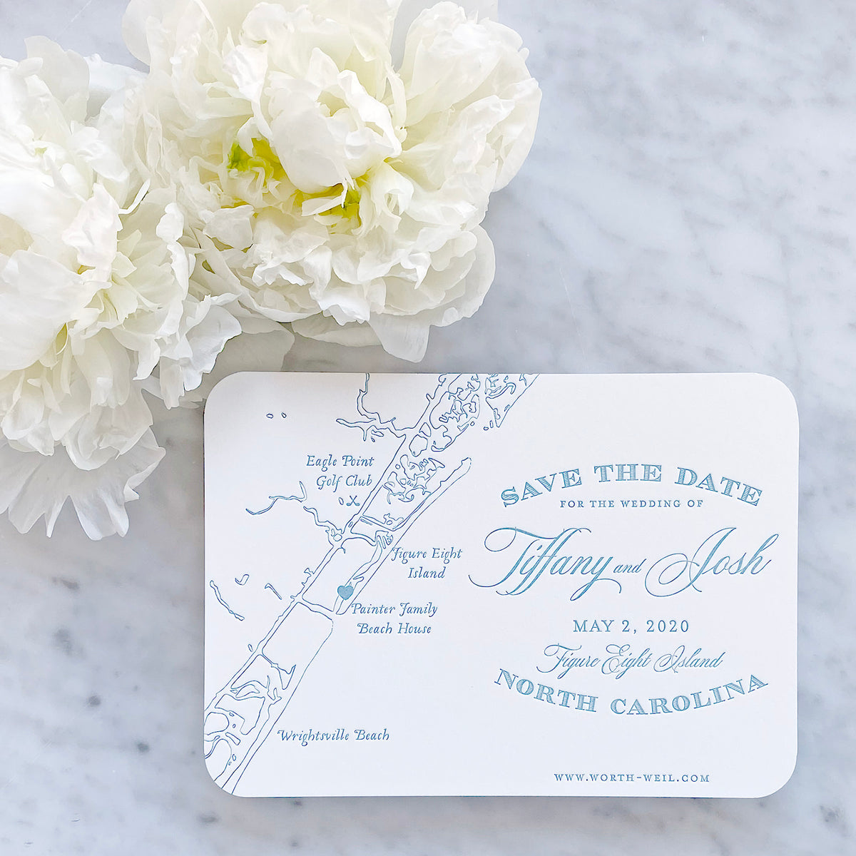 Letterpress Figure Eight Island North Carolina Map Save the Date by Scotti Cline Designs