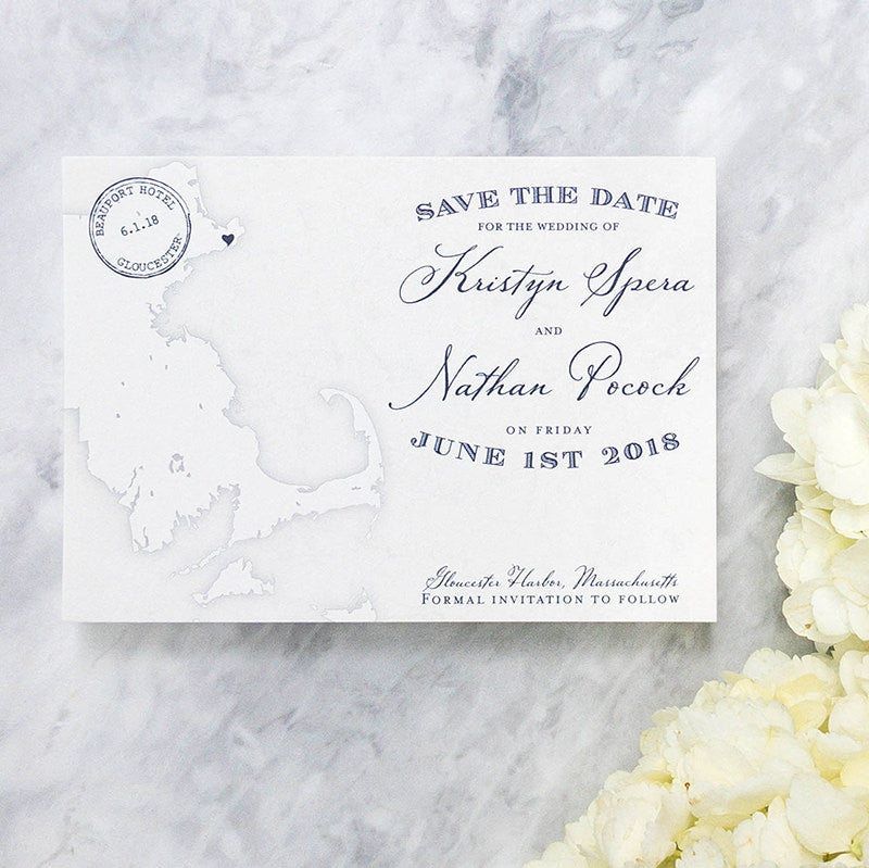 Massachusetts Map Save the Date by Scotti Cline Designs