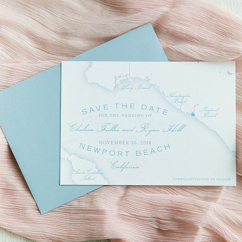 Newport Beach California Map Save the Date by Scotti Cline Designs | Photo by Dana Cubbage Weddings