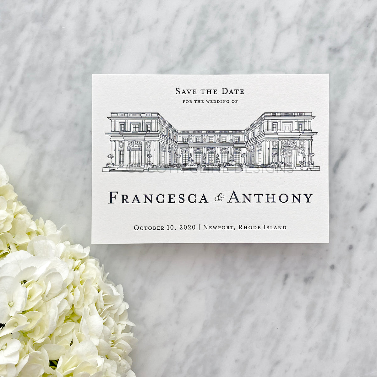 Letterpress Rosecliff Mansion Wedding Venue Save the Date by Scotti Cline Designs - Newport, Rhode Island