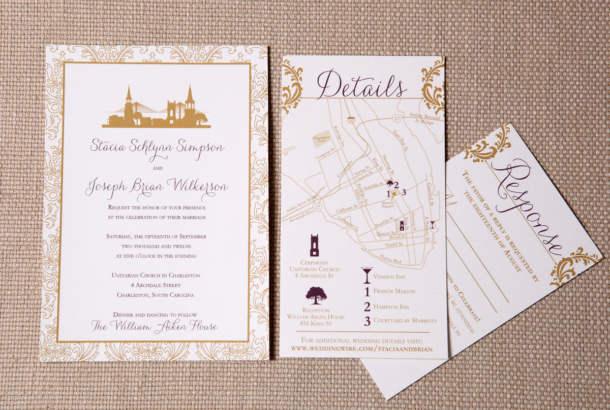 Charleston Skyline Wedding Invitation. Picture by Jennifer Bearden Photography.