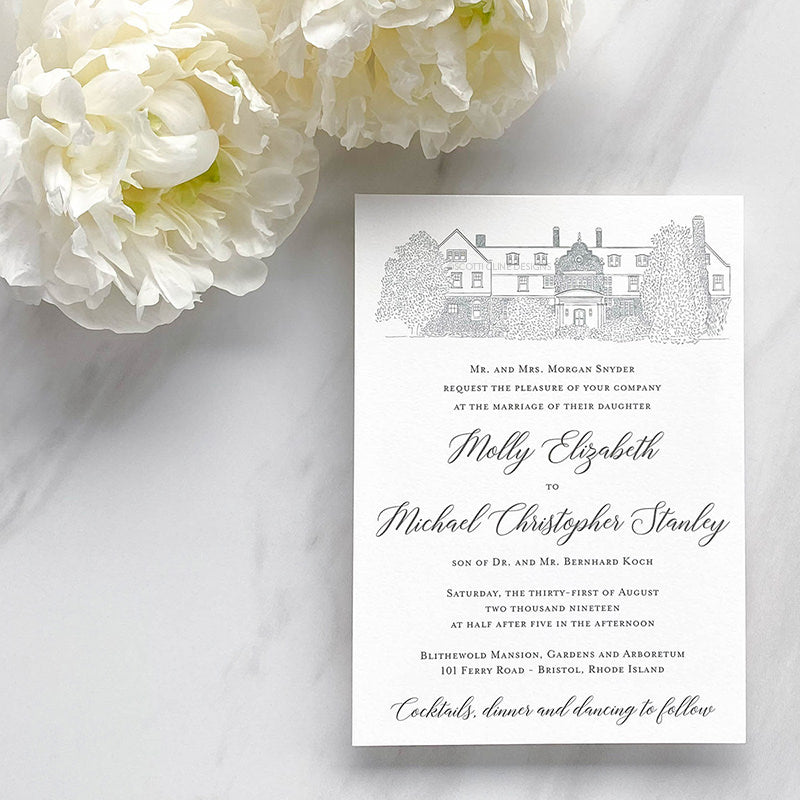 Blithewold Mansion Wedding Invitation by Scotti Cline Designs