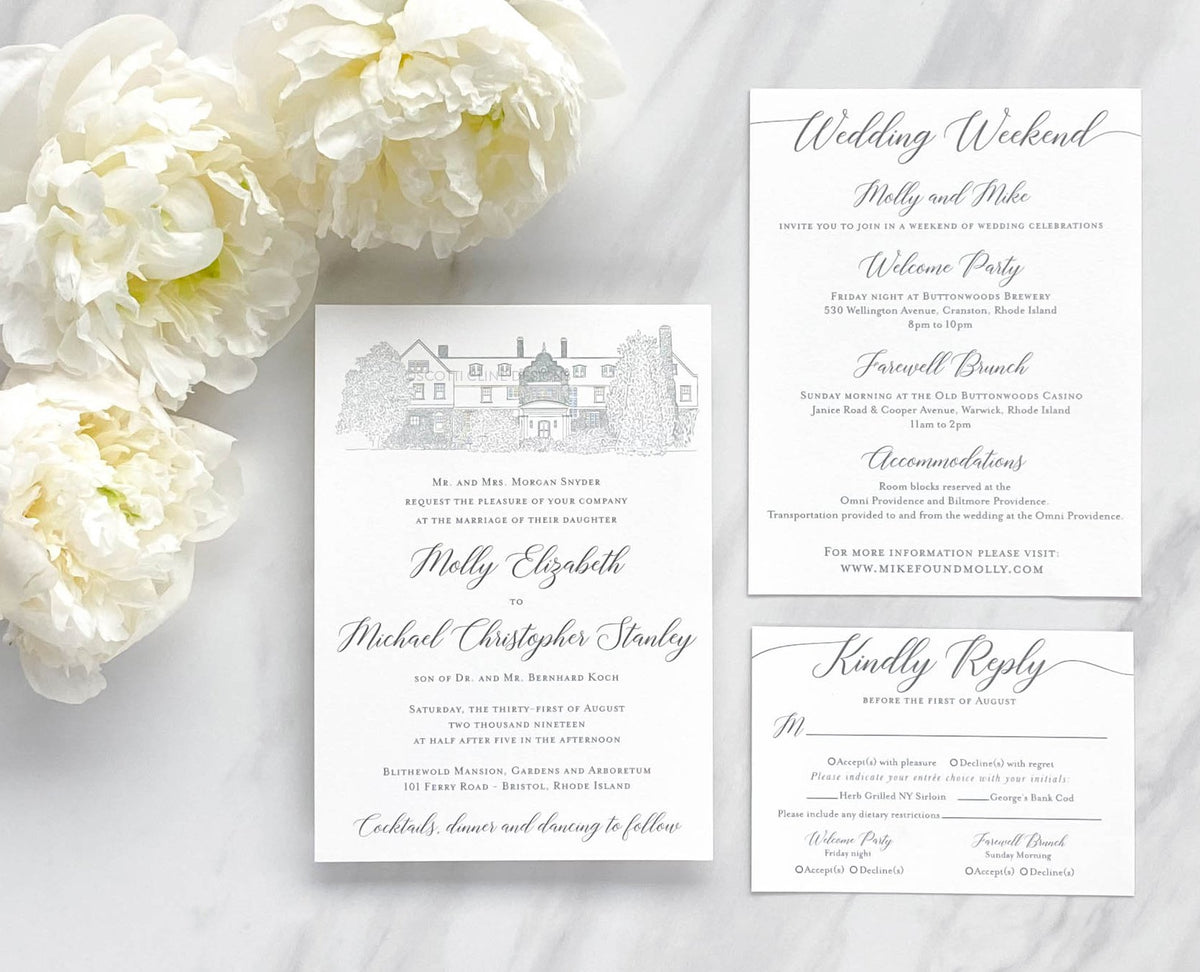 Blithewold Mansion Wedding Invitation by Scotti Cline Designs